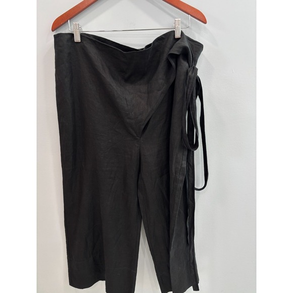 & Other Stories 100% Linen Wrap Pants Size 42 Black Wide Leg Cropped Lagenlook - Picture 3 of 12